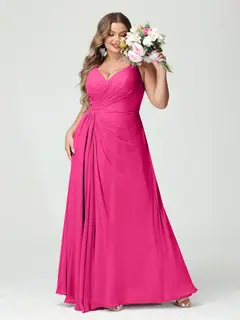 A-Line/Princess Spaghetti Straps Sleeveless Chiffon Plus Size Bridesmaid Dresses with Pockets & Split Side — view 34