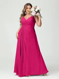 A-Line/Princess Spaghetti Straps Sleeveless Chiffon Plus Size Bridesmaid Dresses with Pockets & Split Side — view 35