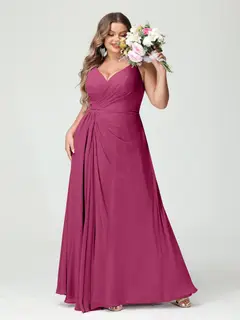 A-Line/Princess Spaghetti Straps Sleeveless Chiffon Plus Size Bridesmaid Dresses with Pockets & Split Side — view 36