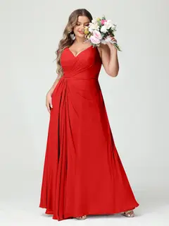A-Line/Princess Spaghetti Straps Sleeveless Chiffon Plus Size Bridesmaid Dresses with Pockets & Split Side — view 37
