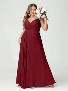 A-Line/Princess Spaghetti Straps Sleeveless Chiffon Plus Size Bridesmaid Dresses with Pockets & Split Side — view 38