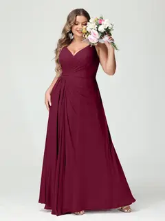 A-Line/Princess Spaghetti Straps Sleeveless Chiffon Plus Size Bridesmaid Dresses with Pockets & Split Side — view 39