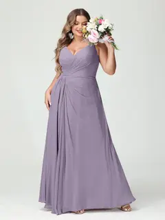 A-Line/Princess Spaghetti Straps Sleeveless Chiffon Plus Size Bridesmaid Dresses with Pockets & Split Side — view 40