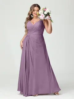 A-Line/Princess Spaghetti Straps Sleeveless Chiffon Plus Size Bridesmaid Dresses with Pockets & Split Side — view 41