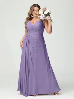 A-Line/Princess Spaghetti Straps Sleeveless Chiffon Plus Size Bridesmaid Dresses with Pockets & Split Side — view 42