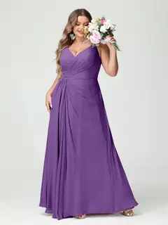 A-Line/Princess Spaghetti Straps Sleeveless Chiffon Plus Size Bridesmaid Dresses with Pockets & Split Side — view 43