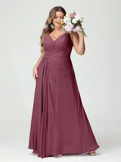 A-Line/Princess Spaghetti Straps Sleeveless Chiffon Plus Size Bridesmaid Dresses with Pockets & Split Side — view 44
