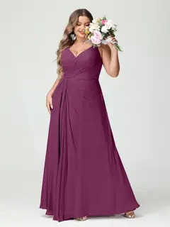 A-Line/Princess Spaghetti Straps Sleeveless Chiffon Plus Size Bridesmaid Dresses with Pockets & Split Side — view 45