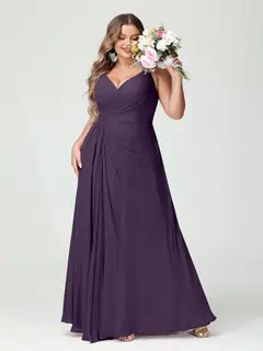 A-Line/Princess Spaghetti Straps Sleeveless Chiffon Plus Size Bridesmaid Dresses with Pockets & Split Side — view 46