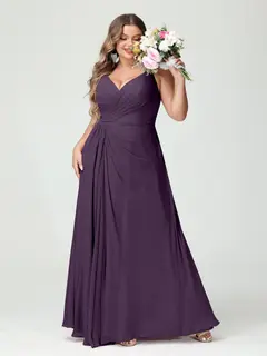 A-Line/Princess Spaghetti Straps Sleeveless Chiffon Plus Size Bridesmaid Dresses with Pockets & Split Side — view 47