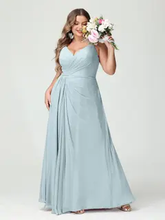 A-Line/Princess Spaghetti Straps Sleeveless Chiffon Plus Size Bridesmaid Dresses with Pockets & Split Side — view 48