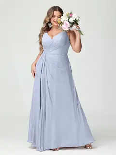 A-Line/Princess Spaghetti Straps Sleeveless Chiffon Plus Size Bridesmaid Dresses with Pockets & Split Side — view 49