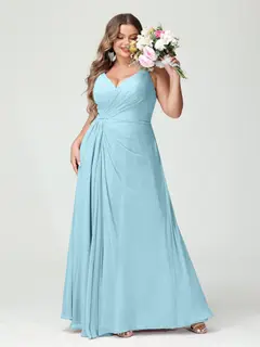 A-Line/Princess Spaghetti Straps Sleeveless Chiffon Plus Size Bridesmaid Dresses with Pockets & Split Side — view 50