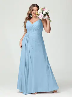 A-Line/Princess Spaghetti Straps Sleeveless Chiffon Plus Size Bridesmaid Dresses with Pockets & Split Side — view 51