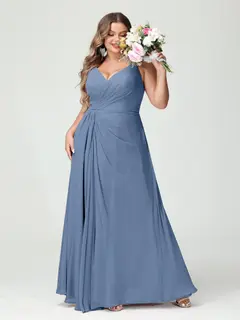 A-Line/Princess Spaghetti Straps Sleeveless Chiffon Plus Size Bridesmaid Dresses with Pockets & Split Side — view 52