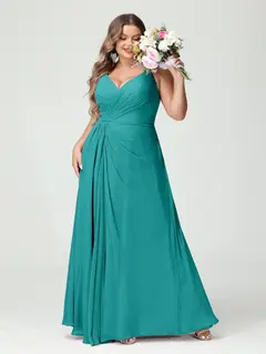 A-Line/Princess Spaghetti Straps Sleeveless Chiffon Plus Size Bridesmaid Dresses with Pockets & Split Side — view 53