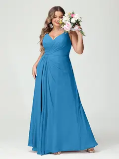 A-Line/Princess Spaghetti Straps Sleeveless Chiffon Plus Size Bridesmaid Dresses with Pockets & Split Side — view 54