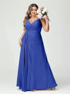 A-Line/Princess Spaghetti Straps Sleeveless Chiffon Plus Size Bridesmaid Dresses with Pockets & Split Side — view 55