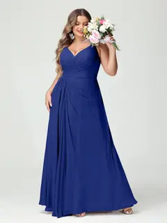 A-Line/Princess Spaghetti Straps Sleeveless Chiffon Plus Size Bridesmaid Dresses with Pockets & Split Side — view 57