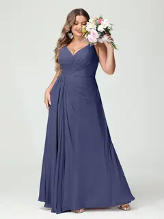 A-Line/Princess Spaghetti Straps Sleeveless Chiffon Plus Size Bridesmaid Dresses with Pockets & Split Side — view 58