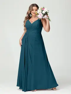 A-Line/Princess Spaghetti Straps Sleeveless Chiffon Plus Size Bridesmaid Dresses with Pockets & Split Side — view 59