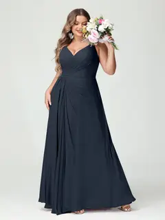 A-Line/Princess Spaghetti Straps Sleeveless Chiffon Plus Size Bridesmaid Dresses with Pockets & Split Side — view 60