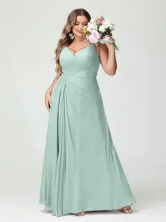 A-Line/Princess Spaghetti Straps Sleeveless Chiffon Plus Size Bridesmaid Dresses with Pockets & Split Side — view 61
