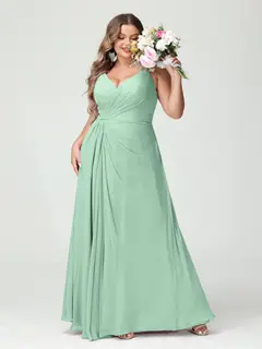 A-Line/Princess Spaghetti Straps Sleeveless Chiffon Plus Size Bridesmaid Dresses with Pockets & Split Side — view 62