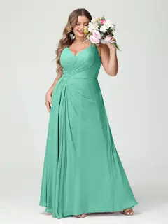 A-Line/Princess Spaghetti Straps Sleeveless Chiffon Plus Size Bridesmaid Dresses with Pockets & Split Side — view 63