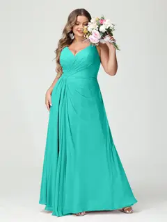 A-Line/Princess Spaghetti Straps Sleeveless Chiffon Plus Size Bridesmaid Dresses with Pockets & Split Side — view 64