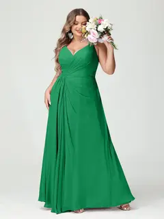 A-Line/Princess Spaghetti Straps Sleeveless Chiffon Plus Size Bridesmaid Dresses with Pockets & Split Side — view 65