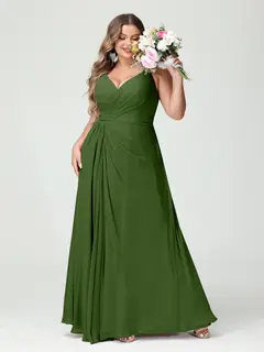 A-Line/Princess Spaghetti Straps Sleeveless Chiffon Plus Size Bridesmaid Dresses with Pockets & Split Side — view 66