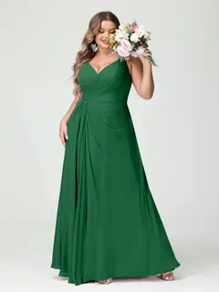 A-Line/Princess Spaghetti Straps Sleeveless Chiffon Plus Size Bridesmaid Dresses with Pockets & Split Side — view 68