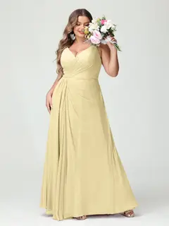 A-Line/Princess Spaghetti Straps Sleeveless Chiffon Plus Size Bridesmaid Dresses with Pockets & Split Side — view 69