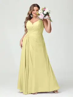 A-Line/Princess Spaghetti Straps Sleeveless Chiffon Plus Size Bridesmaid Dresses with Pockets & Split Side — view 70