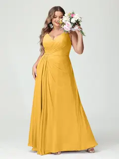A-Line/Princess Spaghetti Straps Sleeveless Chiffon Plus Size Bridesmaid Dresses with Pockets & Split Side — view 71