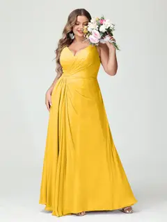 A-Line/Princess Spaghetti Straps Sleeveless Chiffon Plus Size Bridesmaid Dresses with Pockets & Split Side — view 72