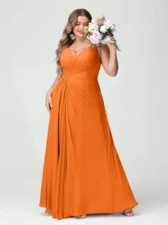 A-Line/Princess Spaghetti Straps Sleeveless Chiffon Plus Size Bridesmaid Dresses with Pockets & Split Side — view 73