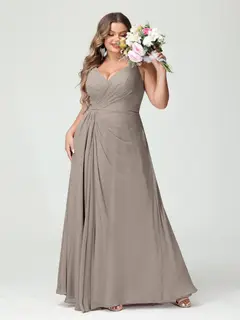 A-Line/Princess Spaghetti Straps Sleeveless Chiffon Plus Size Bridesmaid Dresses with Pockets & Split Side — view 74