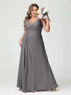A-Line/Princess Spaghetti Straps Sleeveless Chiffon Plus Size Bridesmaid Dresses with Pockets & Split Side — view 75