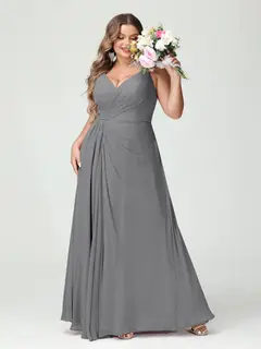 A-Line/Princess Spaghetti Straps Sleeveless Chiffon Plus Size Bridesmaid Dresses with Pockets & Split Side — view 76
