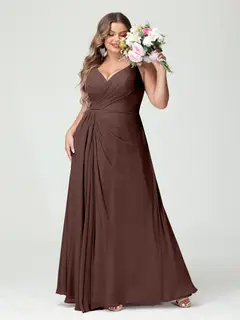 A-Line/Princess Spaghetti Straps Sleeveless Chiffon Plus Size Bridesmaid Dresses with Pockets & Split Side — view 77