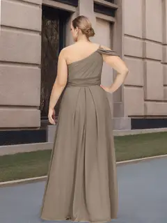 A-Line/Princess Spaghetti Straps One-Shoulder Floor-Length Plus Size Bridesmaid Dresses with Ruffles — view 2