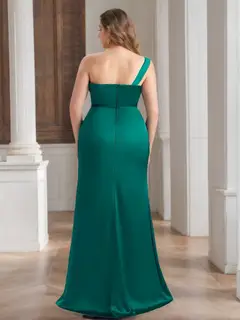 Sheath/Column One-Shoulder Floor-Length Plus Size Bridesmaid Dresses With Split Side & Ruffles — view 2
