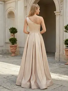 A-Line/Princess One-Shoulder Satin Bridesmaid Dresses Sleeveless Floor-Length — view 2