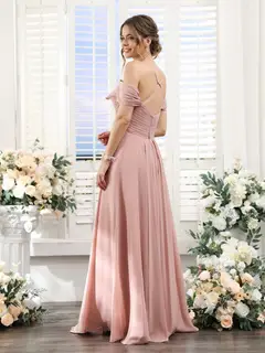 A-Line/Princess V-Neck Spaghetti Straps Floor-Length Chiffon Bridesmaid Dresses with Split Side — view 3
