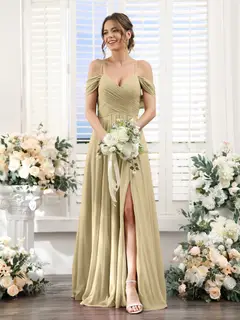 A-Line/Princess V-Neck Spaghetti Straps Floor-Length Chiffon Bridesmaid Dresses with Split Side — view 24