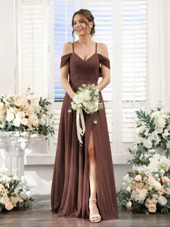 A-Line/Princess V-Neck Spaghetti Straps Floor-Length Chiffon Bridesmaid Dresses with Split Side — view 76