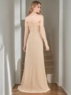 A-Line/Princess Off-the-Shoulder Sleeveless Floor-Length Bridesmaid Dresses with Split Side — view 2