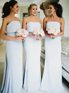 Sheath/Column Ruffles Strapless Sleeveless Long Bridesmaid Dresses for Women — view 1